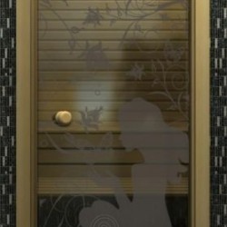 Дверь стеклянная для бани и сауны Suovi Арт-Стандарт 1900х700 Девушка с бабочками серая