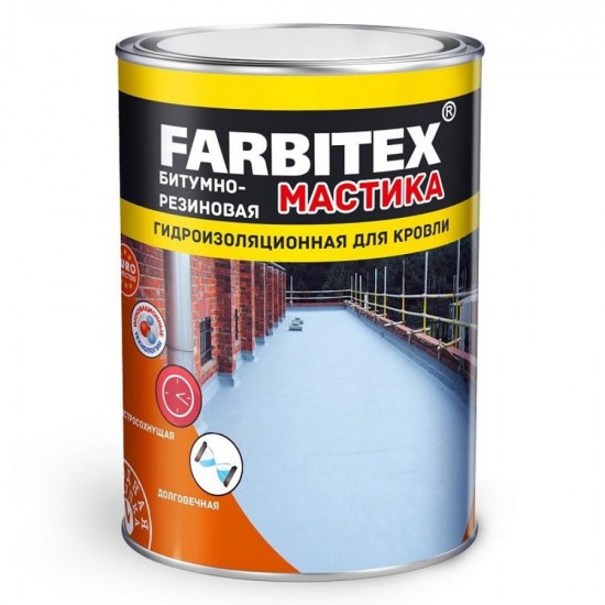 Мастика битумно-резиновая FARBITEX гидроизоляционная для кровли 2 кг